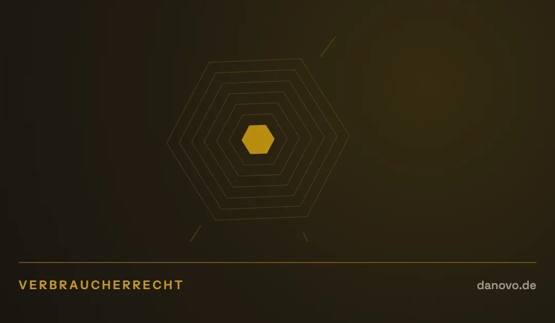 Abstrakte Grafik in Dunkelbraun und Gold im DaNovo-Design, Symbolbild zum Thema Gewährleistungslabel und Umweltaussagen