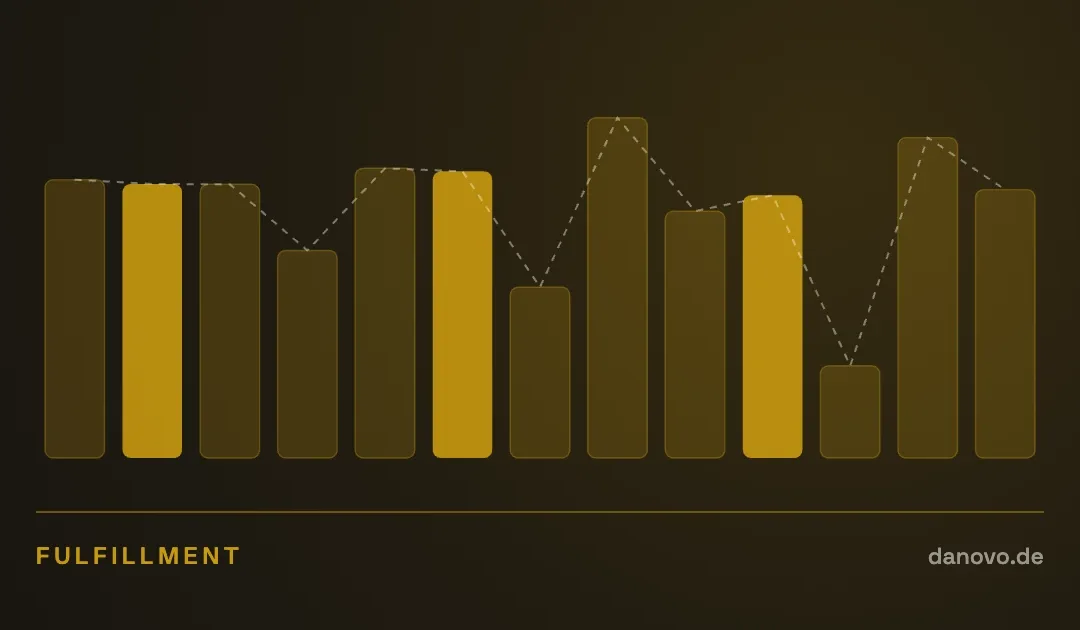 Abstrakte Grafik in Dunkelbraun und Gold im DaNovo-Design, Symbolbild zum Thema Paketspitzen im Fulfillment planen