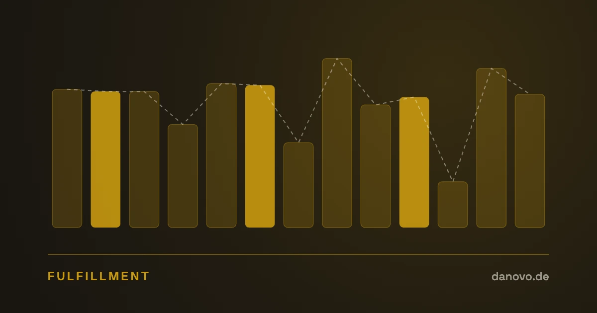 Abstrakte Grafik in Dunkelbraun und Gold im DaNovo-Design, Symbolbild zum Thema Paketspitzen im Fulfillment planen