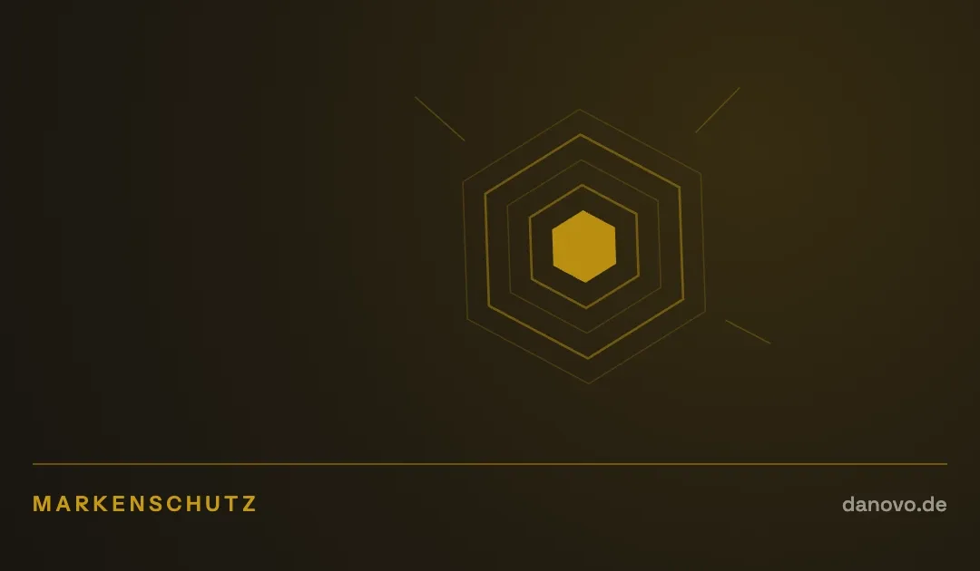 Abstrakte Grafik in Dunkelbraun und Gold im DaNovo-Design, Symbolbild zum Thema Markenschutz und Plagiate auf Marktplätzen