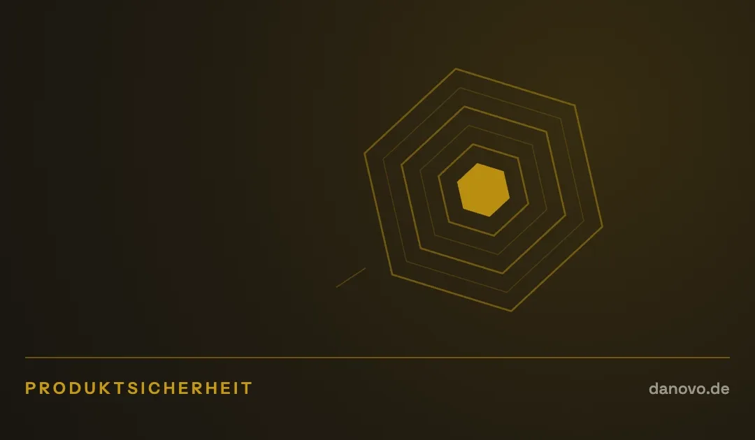 Abstrakte Grafik in Dunkelbraun und Gold im DaNovo-Design, Symbolbild zum Thema Produktsicherheit auf Marktplätzen