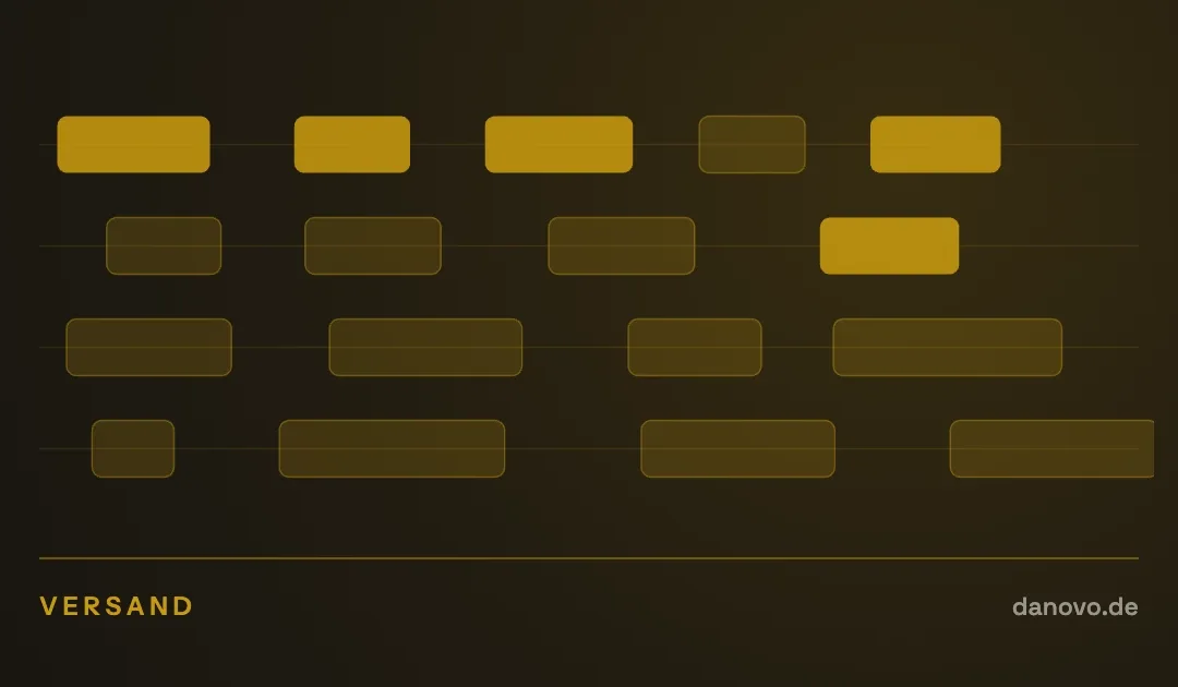 Abstrakte Grafik in Dunkelbraun und Gold im DaNovo-Design, Symbolbild zum Thema Zustellqualität im Versand