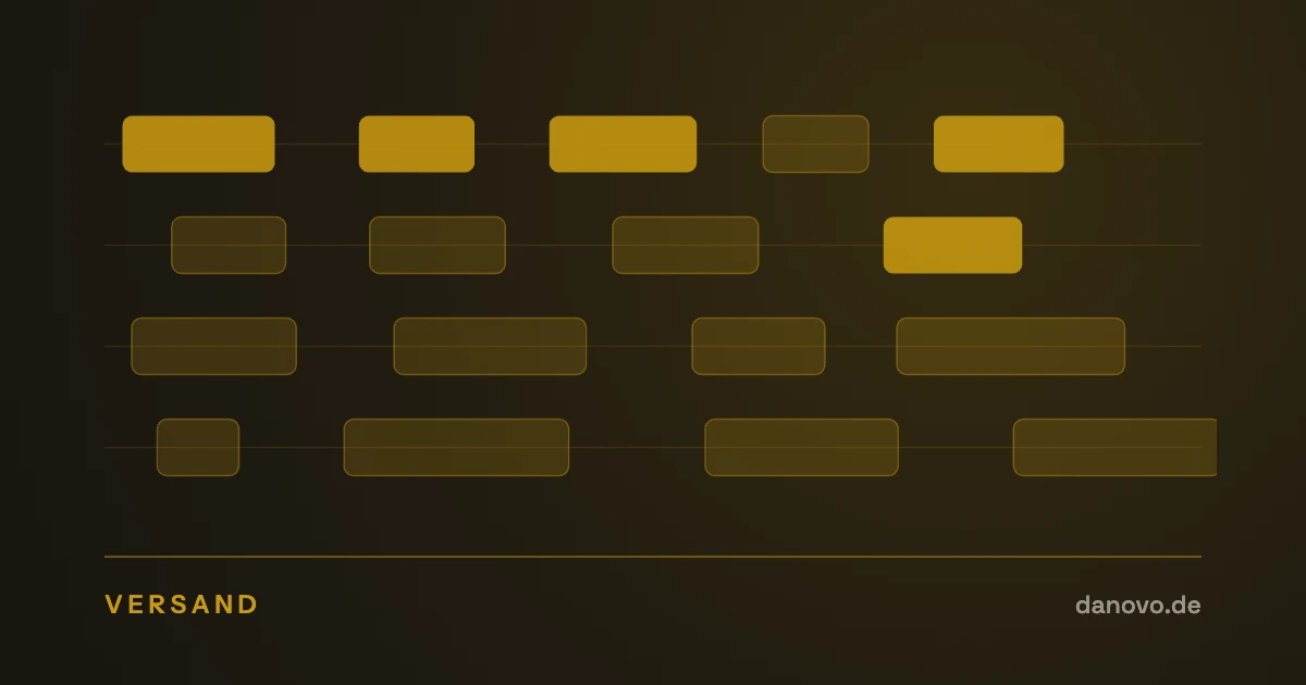 Abstrakte Grafik in Dunkelbraun und Gold im DaNovo-Design, Symbolbild zum Thema Zustellqualität im Versand