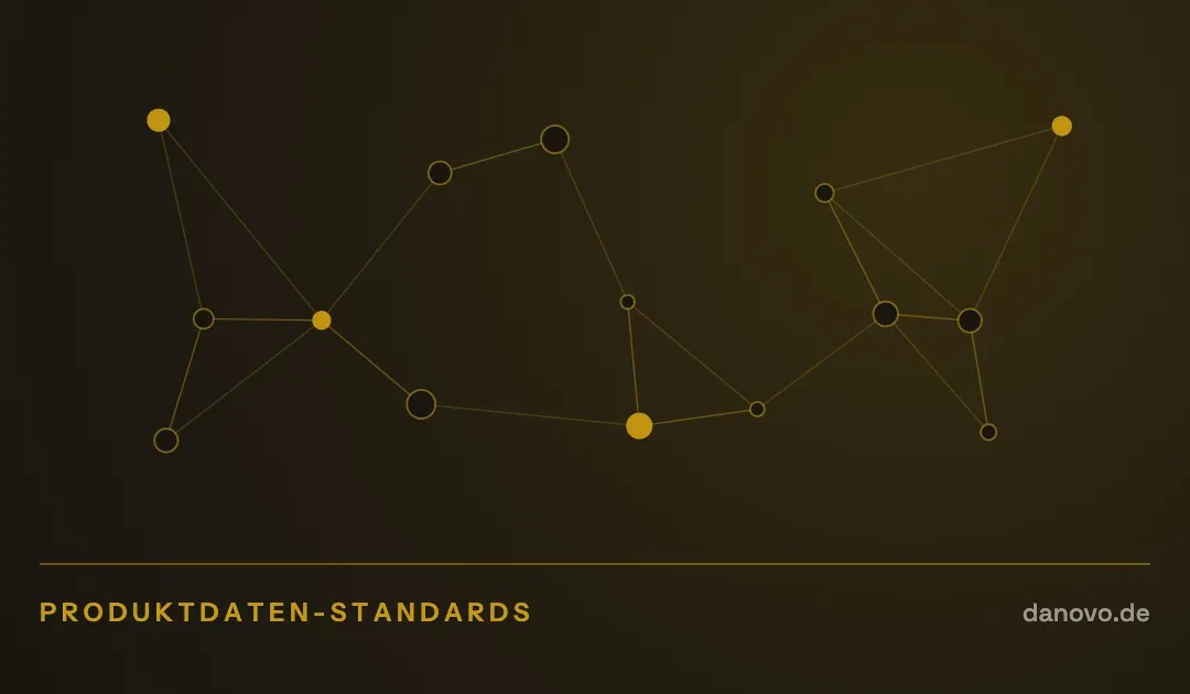 Abstrakte Grafik in Dunkelbraun und Gold im DaNovo-Design, Symbolbild zum Thema KI-Einkauf und Produktdaten