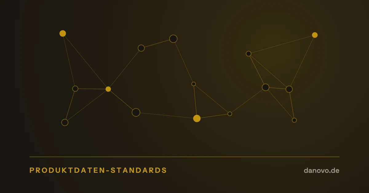 Abstrakte Grafik in Dunkelbraun und Gold im DaNovo-Design, Symbolbild zum Thema KI-Einkauf und Produktdaten