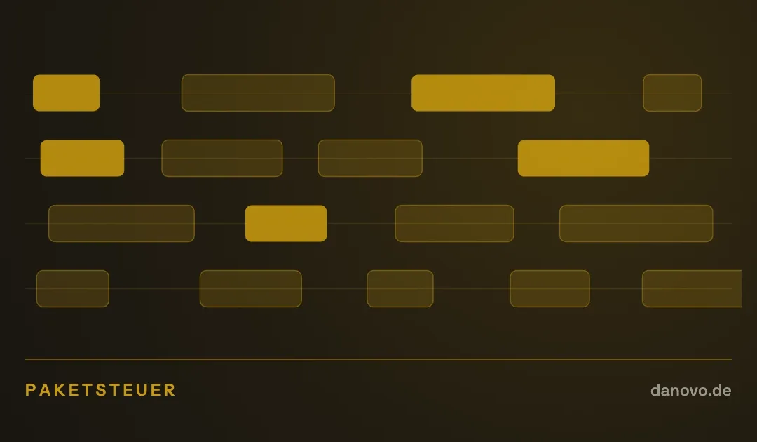 Abstrakte Grafik in Dunkelbraun und Gold im DaNovo-Design, Symbolbild zum Thema Paketsteuer in Österreich