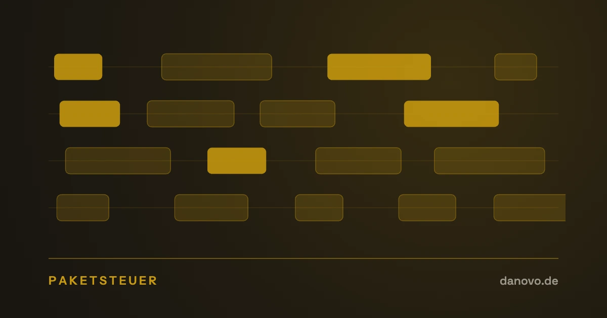 Abstrakte Grafik in Dunkelbraun und Gold im DaNovo-Design, Symbolbild zum Thema Paketsteuer in Österreich